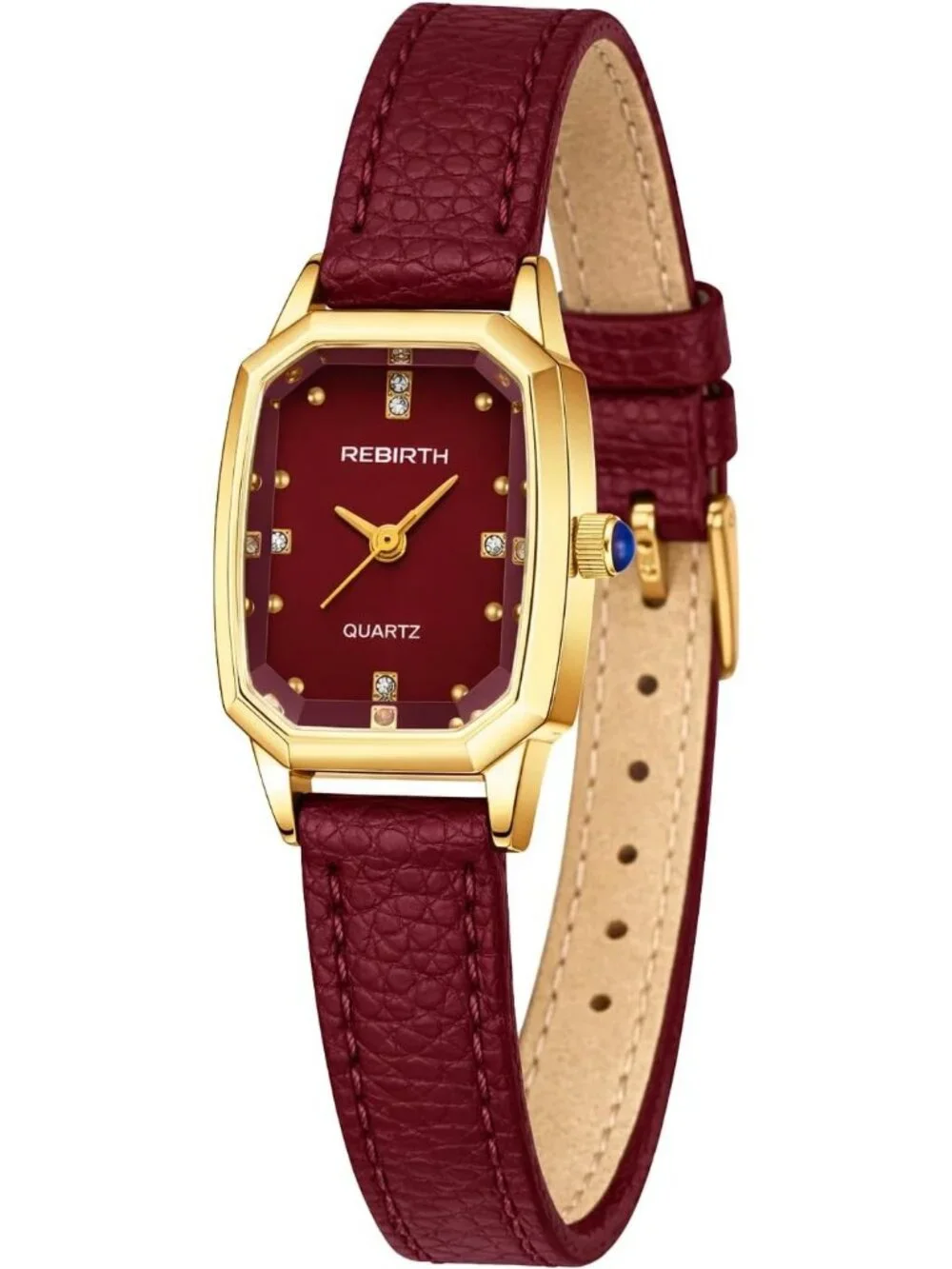 Women’s Red Rectangular Quartz Leather Strap  Classic Vintage Style Wrist Watch